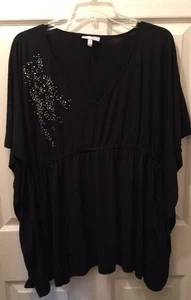 Fashion Bug Size 1X Blouse Stud Embellished Batwing Black Stretch Top - Picture 1 of 6