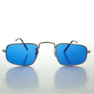Gafas de sol Ben Franklin cuadradas hippies con lentes de color plateadas/azules - jazz - Imagen 1 de 3