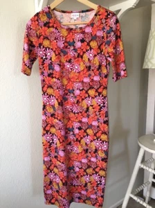 LuLaRoe "Julia" Body-Con Dress Floral POP purple Orange Yellow XS NWOT - Picture 1 of 4