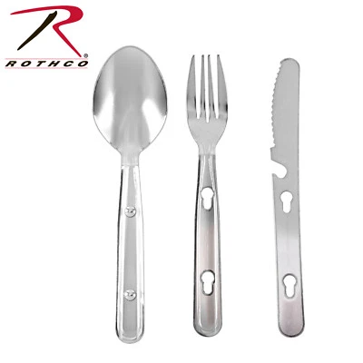 3 Piece Stainless Steel Chow Kit Set Knife Fork Spoon Camping Survival Hiking - Image 1 of 3