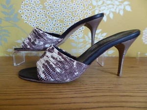 ELISABETH STUART Mules talon bout ouvert CUIR Beige marron effet reptile 37 TBE - Picture 1 of 11