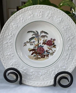  WEDGWOOD BONE CHINA WELLESLEY  RIMMED SOUP BOWL 3 BIRDS PALM-TREE  ENGLAND  - Picture 1 of 4
