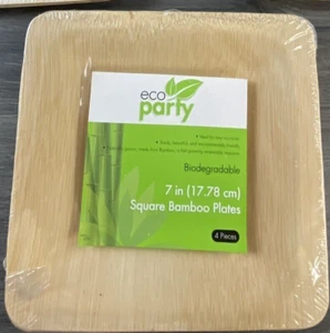 Eco Friendly 7” Party Square Bamboo Dessert Plates Biodegradable Disposable 4ct - Picture 1 of 5