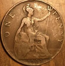 1907 UK GB GREAT BRITAIN ONE PENNY COIN