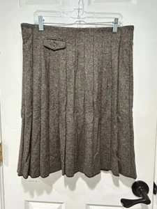 Gunex size 12 Brown Tweed Wool Pleated short skirt Made in Italy side zipper - Picture 1 of 9