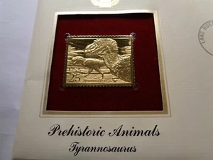 TYRANNOSAURUS WORLD OF DINOSAURS 1989 1ST DAY ISSUE USPS 22KT GOLD STAMP RARE #F - Picture 1 of 4