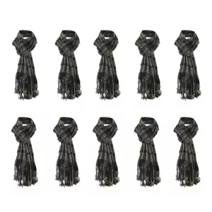 10 Packs Gray Warm Long Shawl Wraps Soft Scarves Tassel Soft Knit Plaid Scarf - Picture 1 of 18