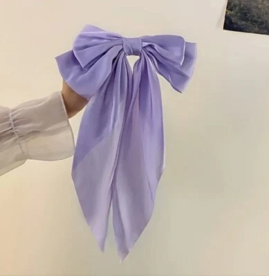 Purple Satin Stylish Bow Big Ribbon Bow Knot Hair Clip All Hair Types Non Slip - Image 1 of 4