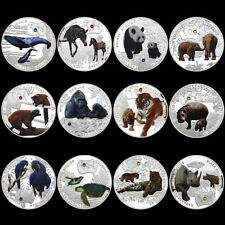Set 12 Pcs En Peligro Animal Monedas De Plata Conmemorativas Medallas Plateado