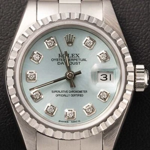 Rolex Datejust 69240 Engine-Turned Bezel Oyster Watch 26mm Ice Blue Dial - Picture 1 of 9