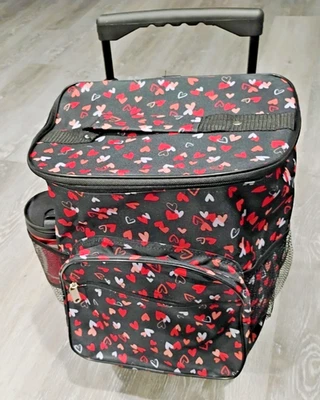 Luggage Bag on Wheels Extendable Handle Black with Red and White Hearts NWT - Image 1 of 4
