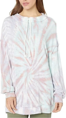 WE THE FREE Top XL Best Catch Tie Dye Tee Long Sleeve Terry Oversized Tunic Red - Image 1 of 4