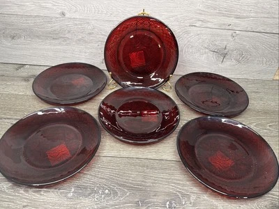 Luminarc Cristal D'Arques Durand Ruby Red 8" Salad plates France~set Of 6 - Image 1 of 4