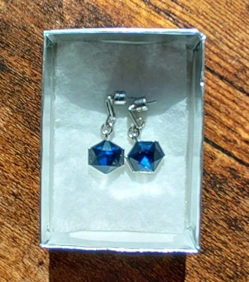 Kenneth Cole Blue Faceted Drop Earrings Hexagonal Silver Tone Royal Blue - Image 1 of 4