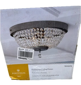 Portfolio #0533270 14” Flushmount Ceiling Fixture Antique Pewter, Clear Glass{75 - Picture 1 of 12