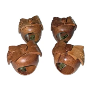 Vintage MCM Hand Carved Wood Apple Napkin Rings Set of 4 Fall Decor Philippines - Picture 1 of 7