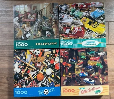 LOT OF 4 SPRINGBOK 1,000 Piece Puzzles Dogs Kiddie Car Classics Sports - Image 1 of 4
