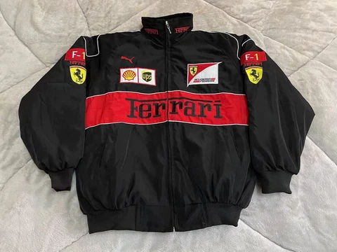 Unisex Adults F1 Team Racing Ferrari Jacket Black Embroidery Cotton Padded Cover