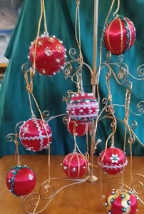 Vintage 9 Christmas Beaded Sequins Push Pins Trim Ornaments Handmade - Picture 1 of 15