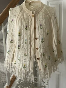 Poncho donna vintage 100% lana maglia mantello primavera tulipano nonna WOW! - Foto 1 di 4