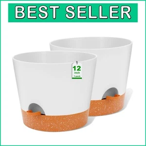 Elegant Matte White Planters - 12-Inch Self-Watering Flower Pots with Reservoir - Picture 1 of 8