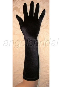 15" Black Elbow Length Stretch Satin Halloween Party Costume Prom Opera Gloves - Picture 1 of 1