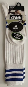 Adidas Climalite 1 pair youth Small sock size White w/ Blue Stripes *New* 9C-1Y - Picture 1 of 2