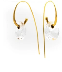 Ippolita 18K Yellow Gold Curved Ear Wire Earrings With Clear Faceted Disk - Picture 1 of 8