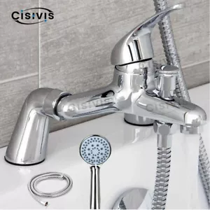 Luxury Bathroom Chrome Sink Bath Filler Tap Shower Mixer Taps with Hand Held Set - Picture 1 of 11