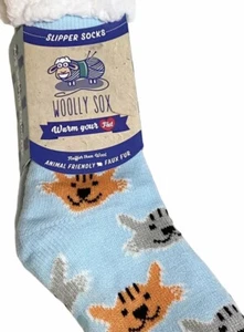 Cat Woolly Sox Slipper Socks Blue Orange Gray Kitten Cute Cozy Comfy Warm New - Picture 1 of 9