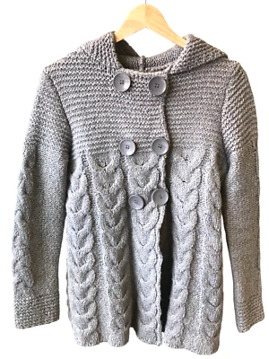 BCBG Maxazria Women's Chunky Knit Hoodie Sweater Gray Size M Cottagecore READ - Image 1 of 4