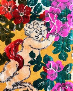 Vintage Italian Chenille Velvet Tapestry Wedding Cherubs Rose Rug Wall Hanging 2 - Picture 1 of 10