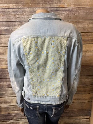 Lularoe Jaxson Denim Jean Jacket size M Medium Yellow Embroidered Floral - Image 1 of 4