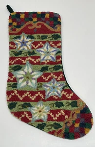 Vintage Handmade Needlepoint Christmas Stocking W/velvet Stars Multicolored - Picture 1 of 5
