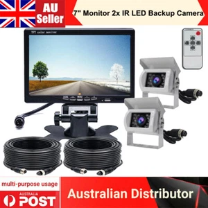 7" TFT LCD Monitor + 2x IR LED Reversing Backup Camera Car Rear View 4 Pin Kit - Picture 1 of 12