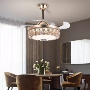 Gold 42"Smart Bluetooth Chandelier,Modern Colorful Retractable Ceiling Fan Light - Picture 1 of 12