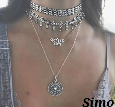 COLLANA DONNA ARGENTO FIORE DI LOtO PENDENTE CHARMS MONILE ZODIACO LUNGA BOEMIA - Immagine 1 di 3