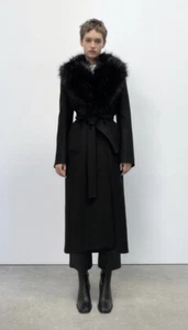Zara Wool Blend Coat with Tie - Picture 1 of 3