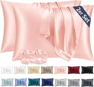Vielit Satin Kissenbezug 40x60cm Rosa 2 Haargummis Hautpflege - Bild 1 von 6