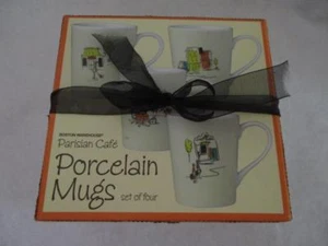 4 Piece Set Boston Warehouse Parisian Cafe Porcelain Mugs NIB - Picture 1 of 12
