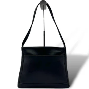 Old Coach 9310 Shoulder Bag Black Leather 80s club tan leather Used Good - Picture 1 of 11