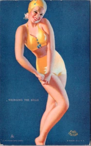MUTOSCOPE PINUP - "WRINGING THE BELLE" - MORAN - HG - VINTAGE ARCADE CARD - Picture 1 of 2