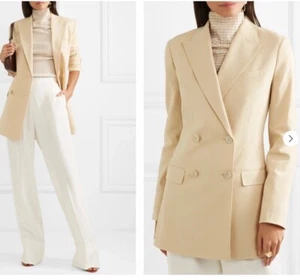 THEORY WOOL ZWEIREIHIGER TAILLIERTER JKT STRUKTUR ANZUG BLAZER CREME 6 - Bild 1 von 6
