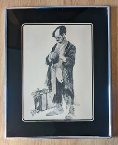 Emmett Kelly Clown With Suitcase By Robert Owen Signed Framed Print *READ - Picture 1 of 11