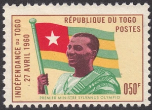1960 Togo SC# 377 - Prime Minister Sylvanus Olympio and Togo Flag - M-H - Picture 1 of 2