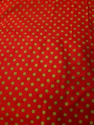 Polka Dots Small Bright Green on Bright Red 100% Cotton By The Yard - Image 1 of 4