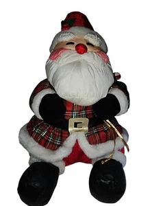 Weihnachtsmann Vintage International Silber Plüsch Karo Nylon Samt Spielzeug Weihnachten - Bild 1 von 5
