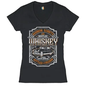 Bourbon Bandit's Bootleg Whiskey Women's V-Neck T-shirt Original Moonshine Tee - Picture 1 of 37