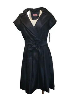 NWT Eliza J Women’s Size 12 Navy Blue Cap Sleeve Crepe Pleated Dress - Picture 1 of 11