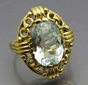 MATURE DESIGN - ROYAL 5.97 CARAT AQUAMARINE RING - 585 YELLOW GOLD - Picture 1 of 8